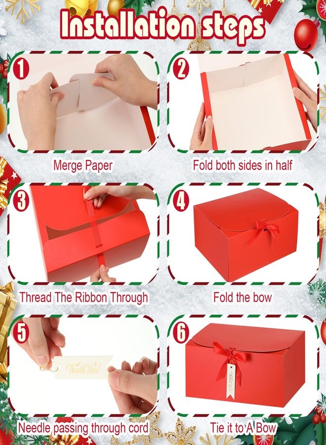 Maxcheck 36 Set Red Boxes for Bridesmaid Proposal Red Gift Boxes with Lids 10 x 8 x 4 Inch with Ribbon Thank You Tag and Pin for Wedding Favors Valentine's Day Birthday Party Packaging Present - Image 5